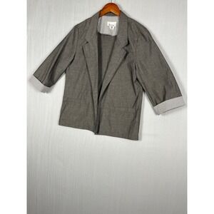 VTG Devon Linen Blazer Women 12 Gray ILGWU Unstructured 3/4 Sleeve Academia